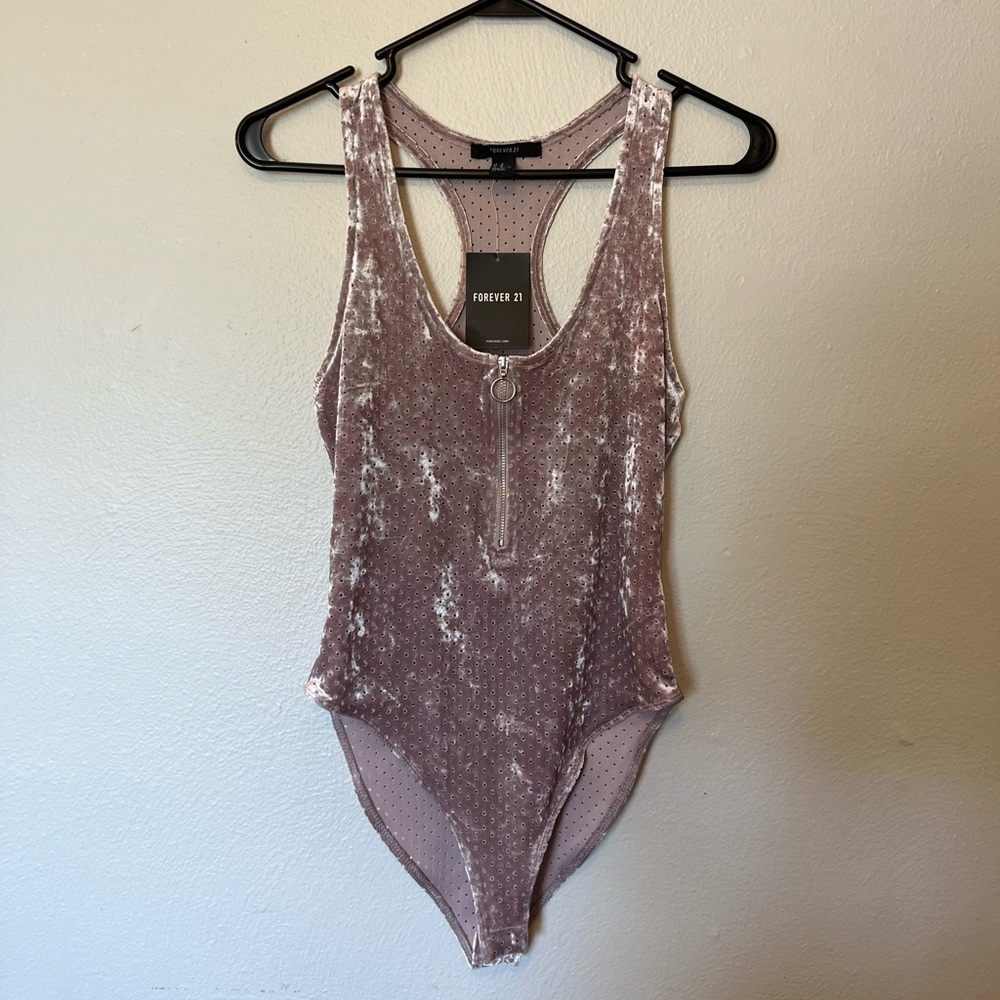 Forever 21 Dusty Lavender Velvet Zip Up Bodysuit